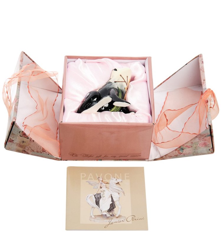 Статуэтка из фарфора Лягушка с полевыми цветами Pavone JP-95/ 3, упаковочный вид