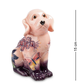 Копилка из фарфора Розовая Собака с цветами