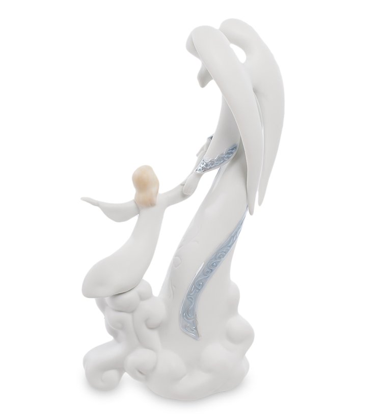 Статуэтка из бисквитного фарфора Ангел-хранитель и парящая девочка Pavone JP-17/ 12, фотография со спины