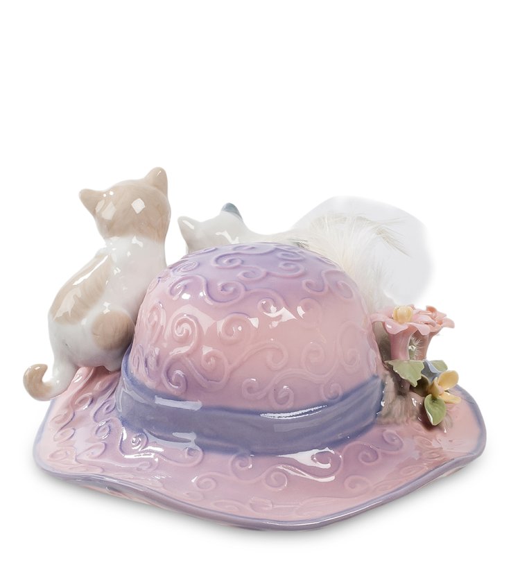 Музыкальная Статуэтка из фарфора Пара котят на шляпе Pavone CMS-15/33, фотография сбоку