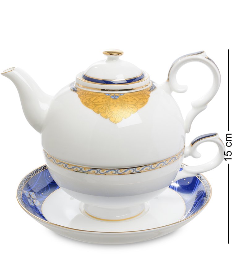 Чайная пара с чайником из фарфора Золотой Палермо Pavone JK-197