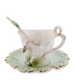 Чайная пара из фарфора с ложечкой Лошадка