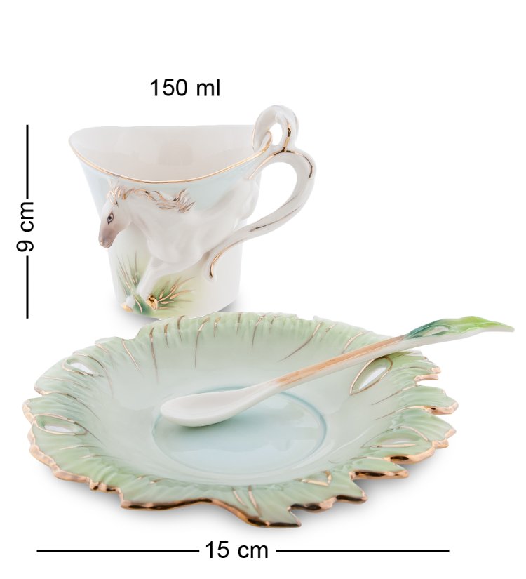 Чайная пара из фарфора с ложечкой Лошадка Pavone FM-75/ 3, фотография сбоку