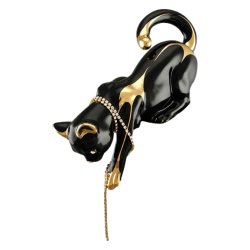 Статуэтка Кошка Черная спрыгивающая c Золотым декором