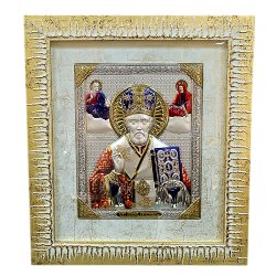 Цветное Декоративное панно в золотой рамке Николай Чудотворец