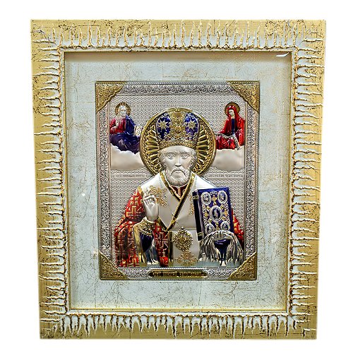 Цветное Декоративное панно в золотой рамке Николай Чудотворец Linea Argenti QOS203P/7C
