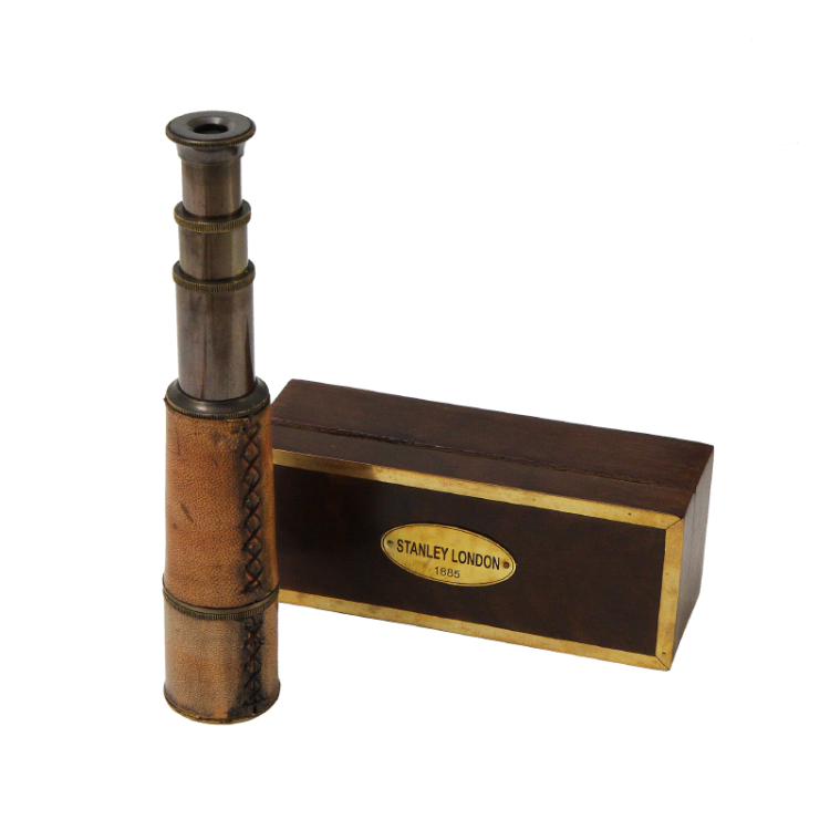 Подзорная труба с кожаным покрытием в деревянном боксе Nautical NA-2026, подзорная труба с боксом