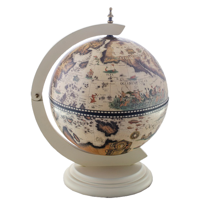 Глобус-бар белый настольный с диаметром сферы 33 см Jufeng JF-JG-33002-WW
