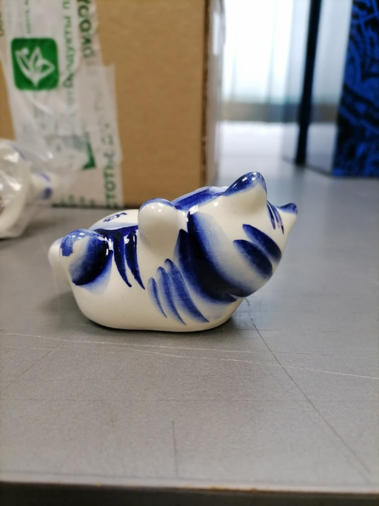 Фигурка Котик Дурак Голубая гжель ГЛ-373, фото со склада оборотная сторона