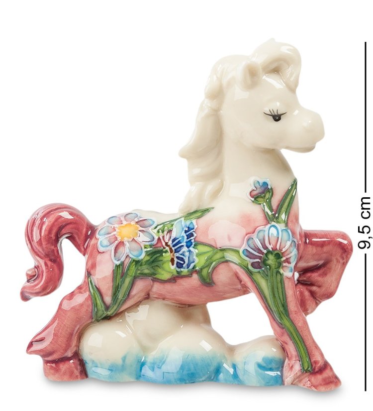 Статуэтка из фарфора Гордая Лошадка на облачке с синими цветочками Pavone JP-61/68