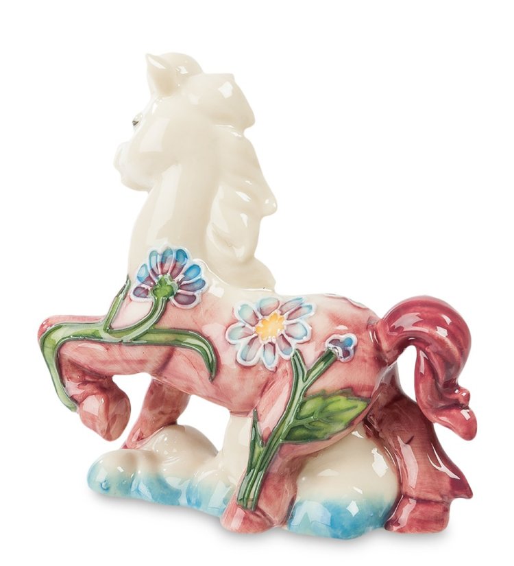Статуэтка из фарфора Гордая Лошадка на облачке с синими цветочками Pavone JP-61/68, оборотная сторона