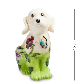 Копилка из фарфора Собака с цветами и бабочками