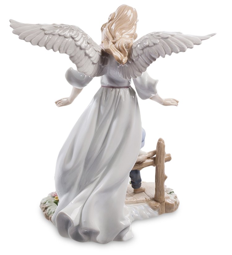 Статуэтка из фарфора Ангел с Мальчиком и Девочкой на мостике Pavone JP-10/ 16, фотография со спины