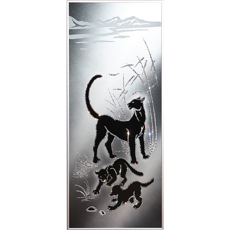 Картина Семейство пантер c кристаллами Swarovski