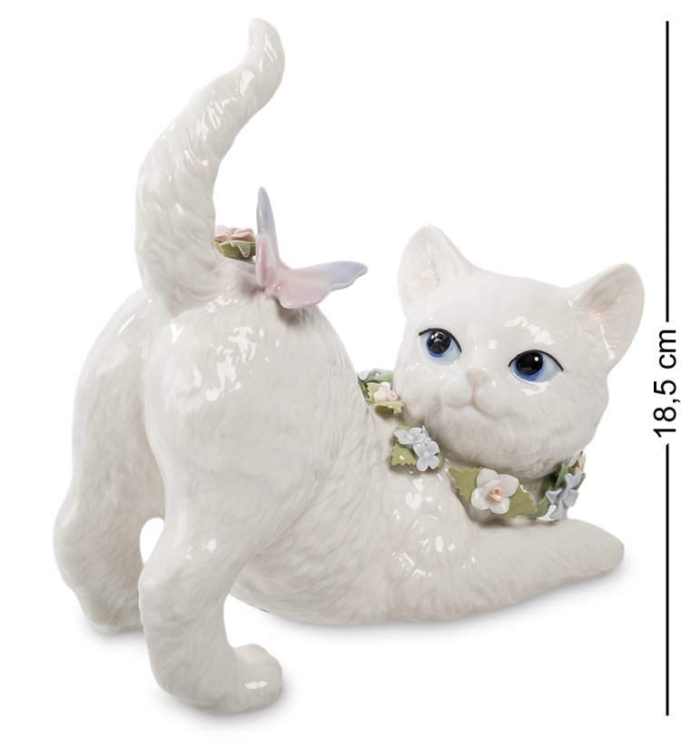 Музыкальная Статуэтка из фарфора Котенок с бабочкой Pavone CMS-15/37
