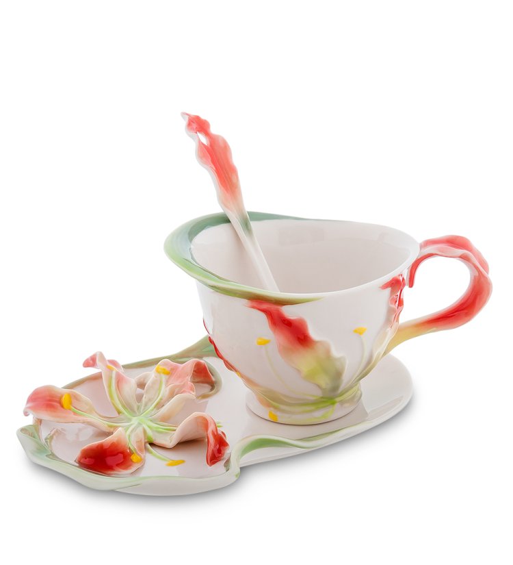 Чайная пара из фарфора с ложечкой Глориоза Pavone FM-01/27