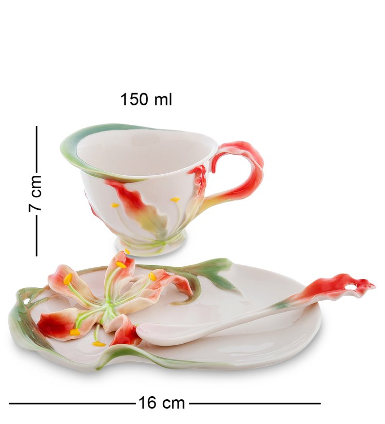 Чайная пара из фарфора с ложечкой Глориоза Pavone FM-01/27, фотография сбоку