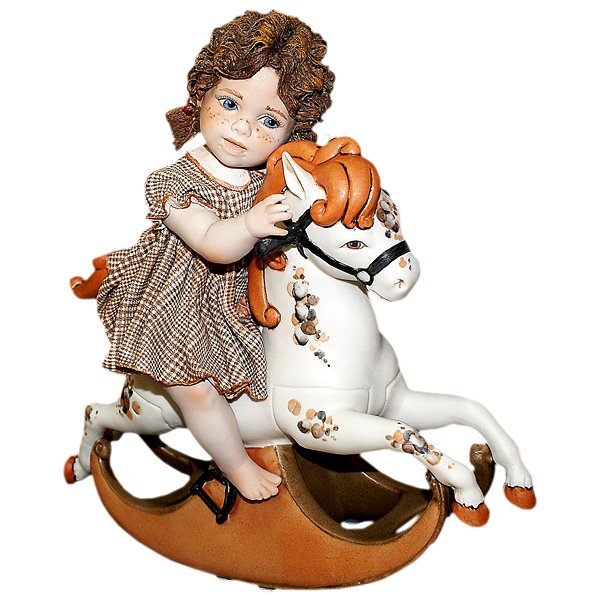 Фарфоровая статуэтка Кукла Девочка сидящая на лошадке-качалке
