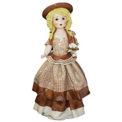 Фарфоровая статуэтка Девочка с цветами в светло-коричневом платье