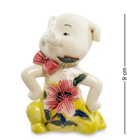 Фигурка из фарфора Поросенок с красным цветком