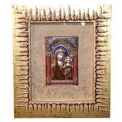 Декоративное панно в золотой рамке Казанская икона Божией Матери