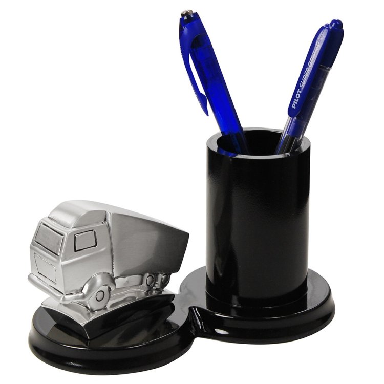 Подставка для ручек Дальнобойщику, серебристая, матовая