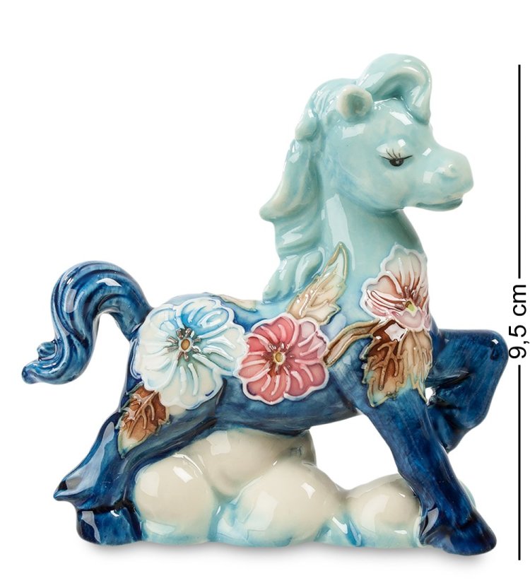 Статуэтка из фарфора Гордая Синяя Лошадка с цветочками Pavone JP-61/69