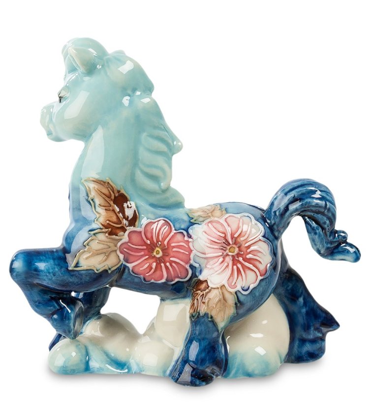 Статуэтка из фарфора Гордая Синяя Лошадка с цветочками Pavone JP-61/69, оборотная сторона