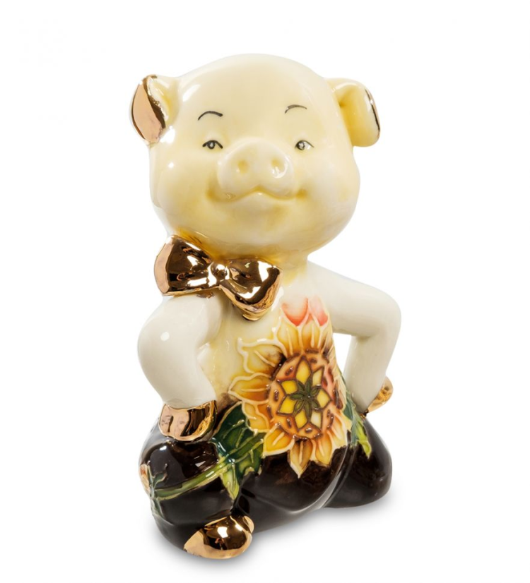 Фигурка из фарфора Поросенок с подсолнухом Pavone JP-111/ 5, портретный вид