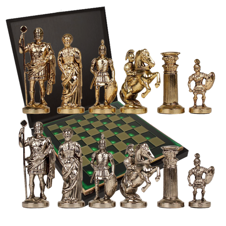 Шахматы Греко-Римский период, Зеленая доска Manopoulos MP-S-3-28-GRE, фотография с фигурами