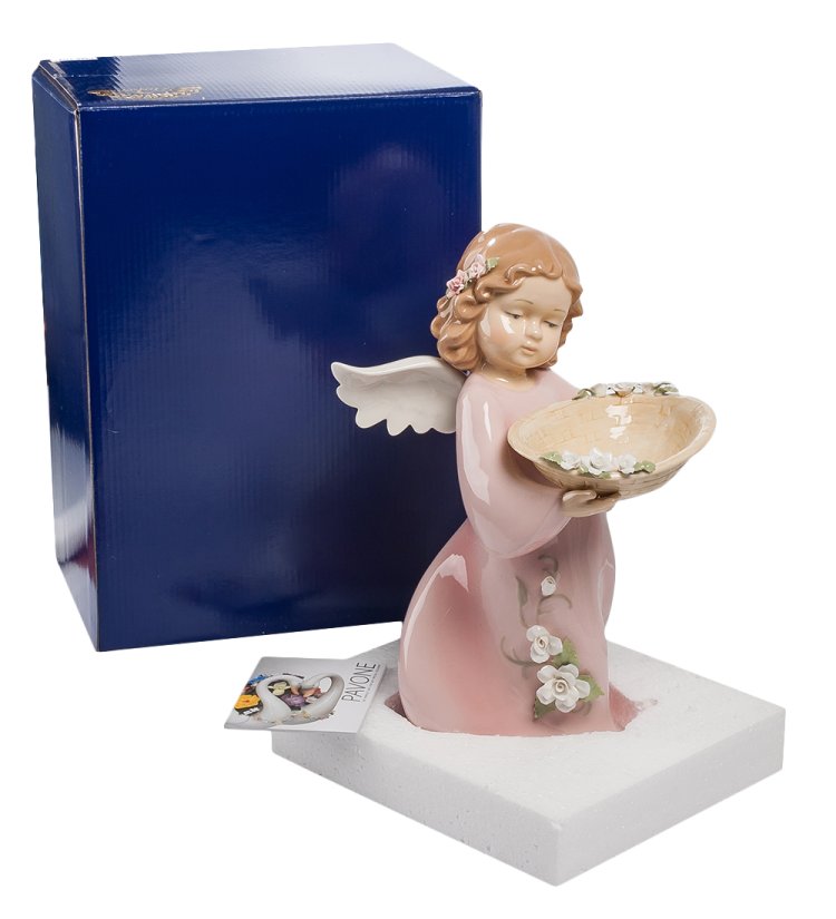 Статуэтка из фарфора Ангелочек с миской Pavone CMS-11/21, фотография в упаковке