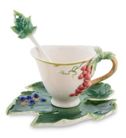 Кофейная пара из фарфора с ложечкой Гроздь винограда