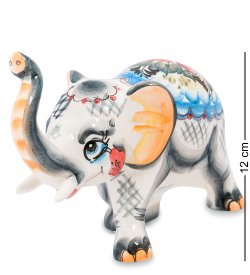 Фигурка Большой Слон с поднятым хоботом Цветная гжель