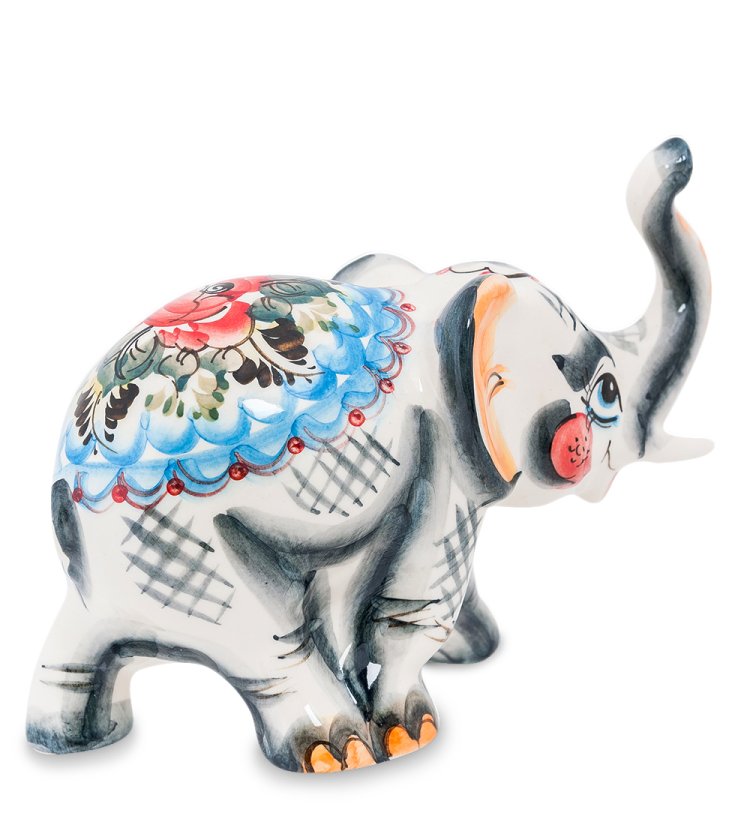 Фигурка Большой Слон с поднятым хоботом Цветная гжель ГЛ-260, фотография со спины