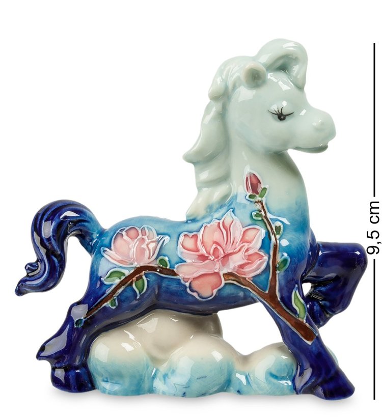 Статуэтка из фарфора Синяя Лошадка с веточкой сакуры Pavone JP-61/67
