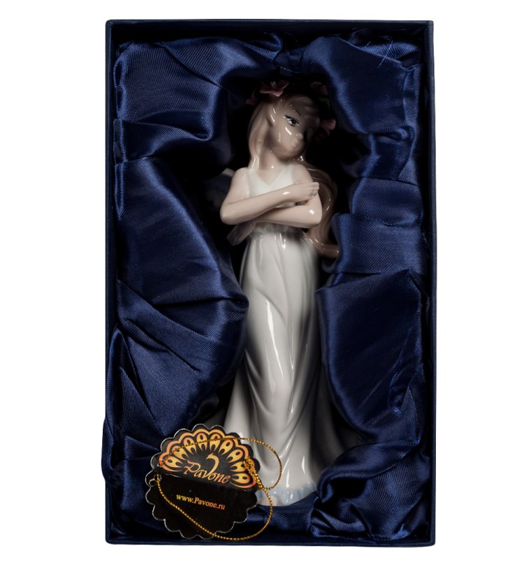 Статуэтка из фарфора Девочка Ангел с длинными волосами Pavone JP-10/ 8, фотография в упаковке