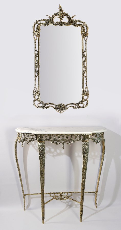 Зеркало Рэтта в золотой раме из бронзы Bello De Bronze BP-50113-D, вариант размещения с консолью