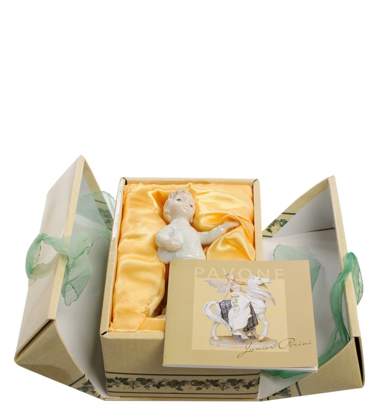 Статуэтка из фарфора Мальчик Книга - лучший друг Pavone JP-45/22, фотография в упаковке