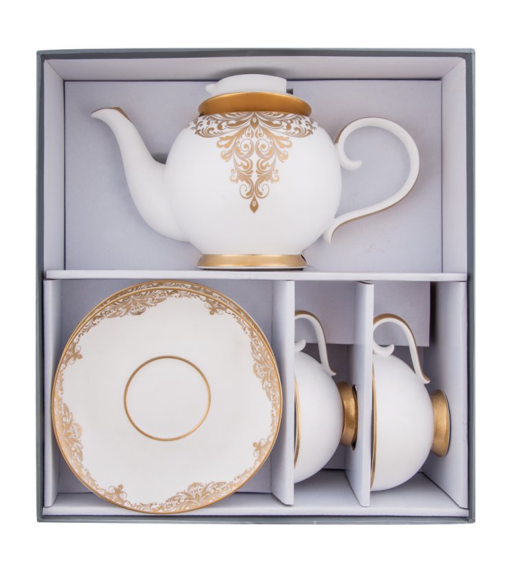Чайный набор на 2 персоны с чайником Гармония на двоих Pavone JK- 31, фотография в упаковке