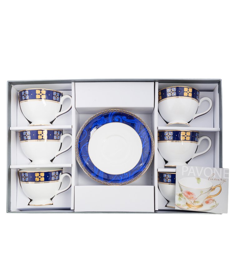 Чайный набор на 6 персон из фарфора Золотой Палермо Pavone JK-200, фотография в упаковке