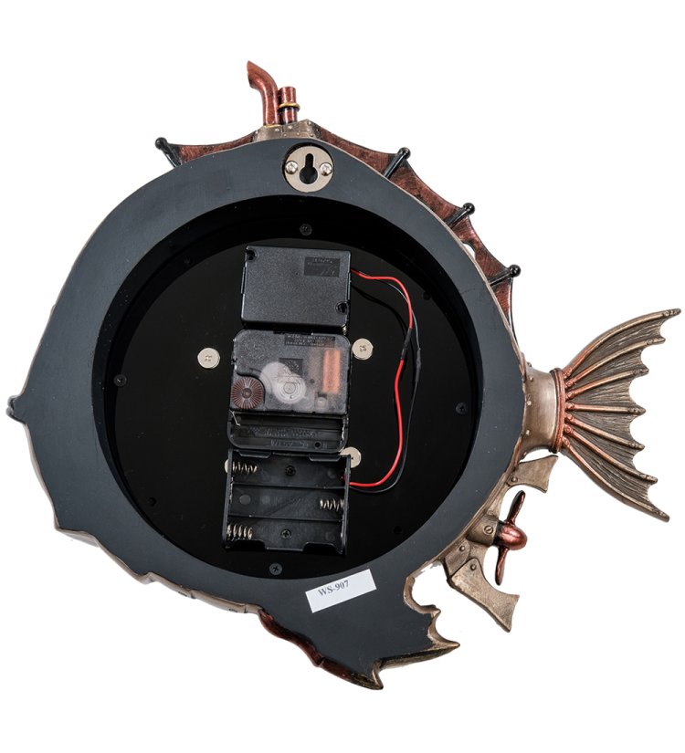 Статуэтка-часы в стиле Стимпанк Рыба Veronese WS-907, оборотная сторона