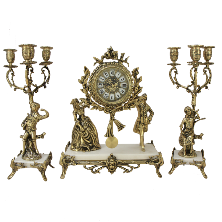 Бронзовые Каминные часы с канделябрами на мраморной подставке Bello De Bronze BP-27062-14085-D