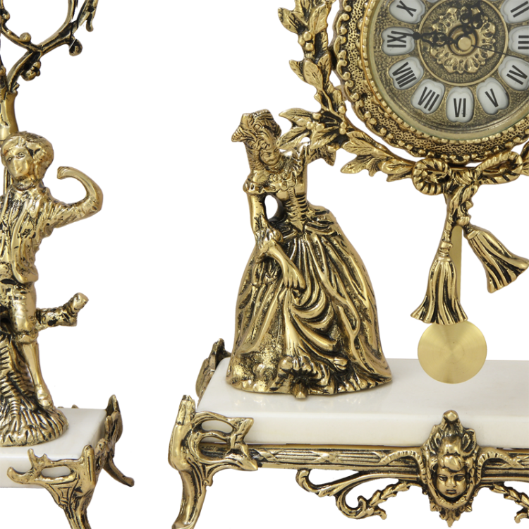 Бронзовые Каминные часы с канделябрами на мраморной подставке Bello De Bronze BP-27062-14085-D, увеличенный вид деталей