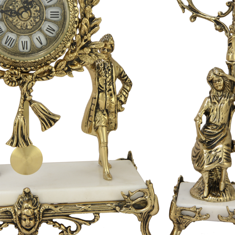 Бронзовые Каминные часы с канделябрами на мраморной подставке Bello De Bronze BP-27062-14085-D, увеличенный вид деталей справа