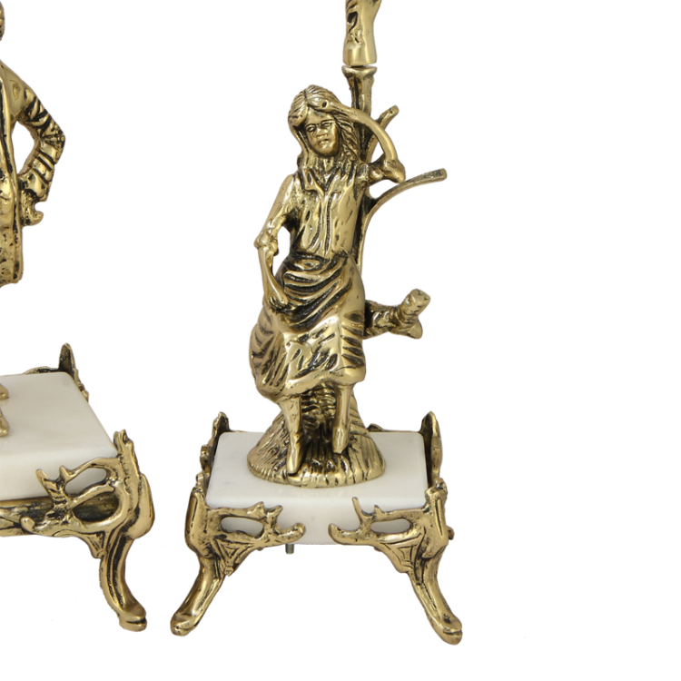 Бронзовые Каминные часы с канделябрами на мраморной подставке Bello De Bronze BP-27062-14085-D, ножна канделябра