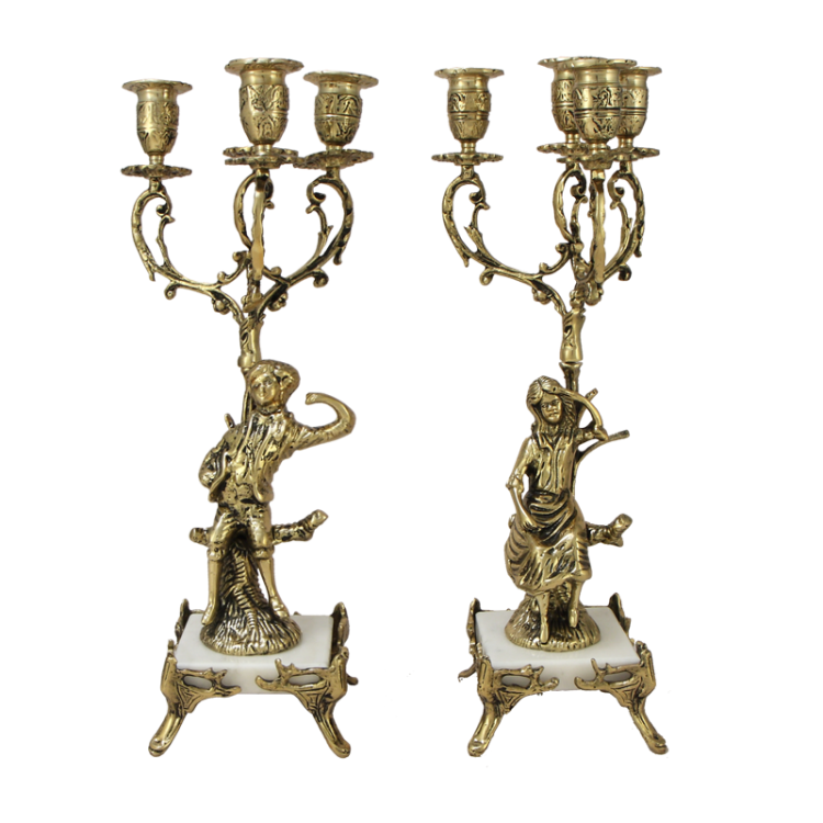 Бронзовые Каминные часы с канделябрами на мраморной подставке Bello De Bronze BP-27062-14085-D, канделябры