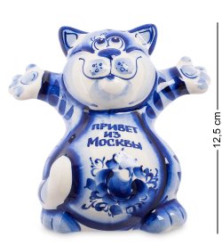 Большая Фигурка Кот Добряк Голубая гжель