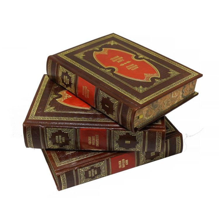 Книга кожаном переплете Сказки народов мира в 10 томах BG3335M, фотография трех книг