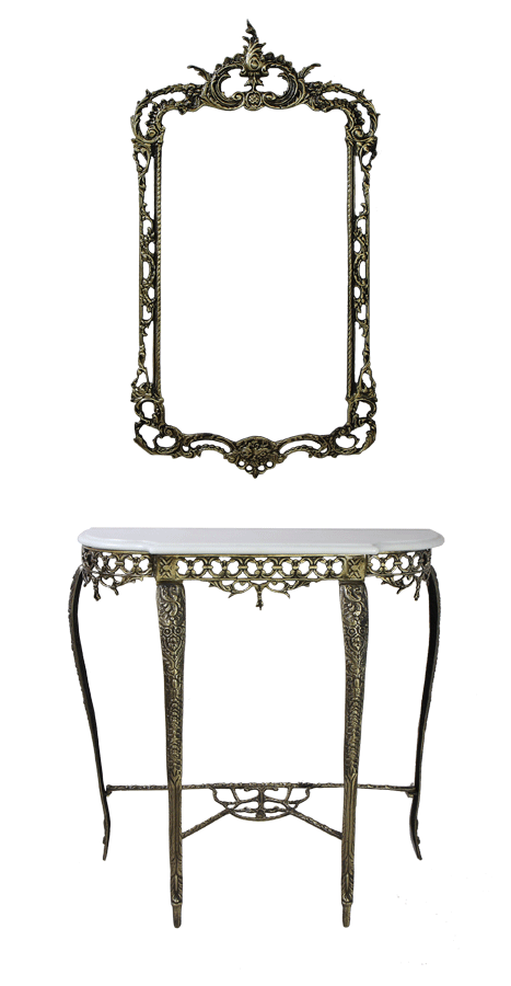 Зеркало Рэтта в раме из бронзы, цвет антик Bello De Bronze BP-50113-A, вариант размещения с консолью