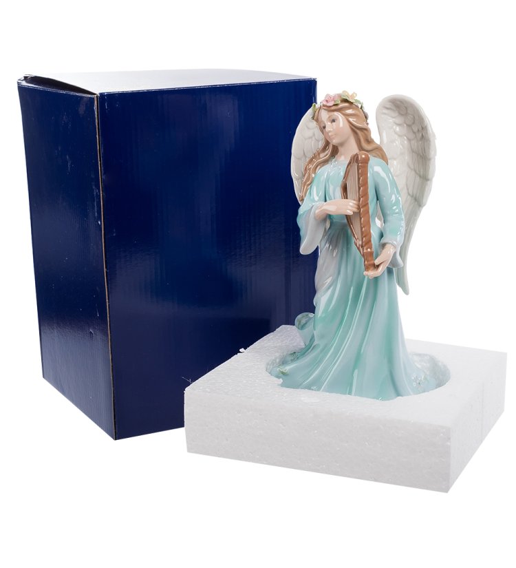 Музыкальная статуэтка из фарфора Ангел с арфой Pavone CMS-24/ 5, фотография с упаковкой